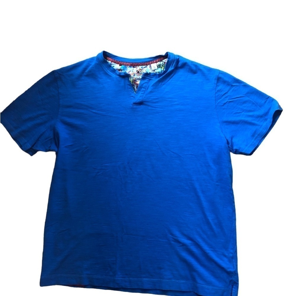 Robert Graham Tee Sz L Classic Fit Split Crew Neck Blue Short Sleeve Cotton